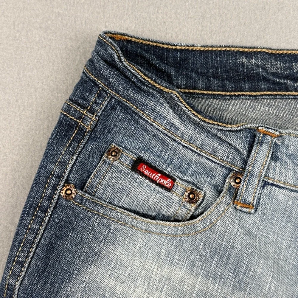 Southpole Flare Jeans Womens Sz‎ 9 Y2K Low Rise Bootcut Stretch Denim Front Fade